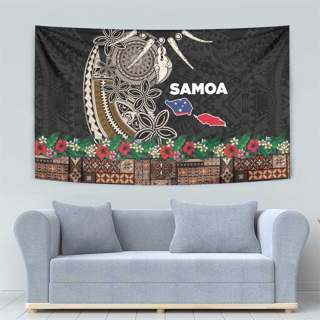Samoa Siapo Polynesian Art Tapestry Tropical Flowers and Tatau Pattern Brown