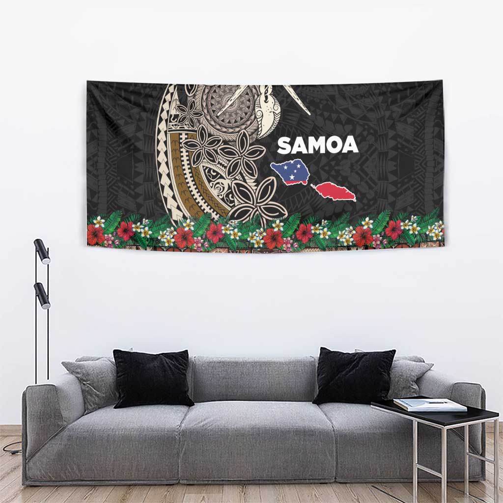 Samoa Siapo Polynesian Art Tapestry Tropical Flowers and Tatau Pattern Brown