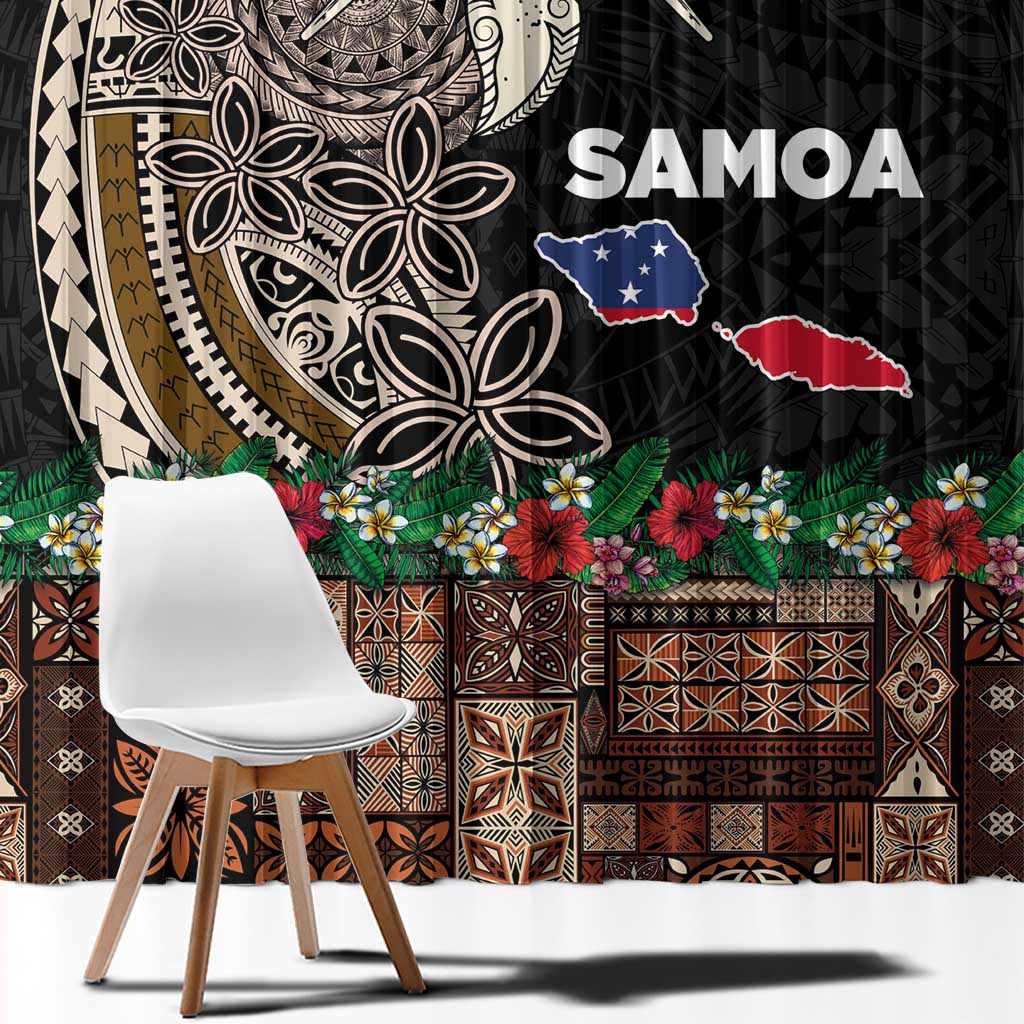 Samoa Siapo Polynesian Art Window Curtain Tropical Flowers and Tatau Pattern Brown