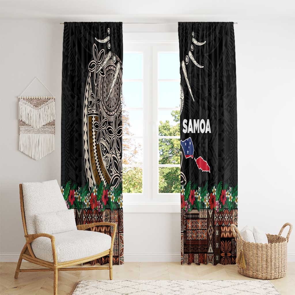 Samoa Siapo Polynesian Art Window Curtain Tropical Flowers and Tatau Pattern Brown