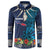 Samoa Siapo Polynesian Art Button Sweatshirt Tropical Flowers and Tatau Pattern Navy