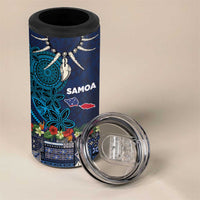 Samoa Siapo Polynesian Art 4 in 1 Can Cooler Tumbler Tropical Flowers and Tatau Pattern Navy