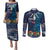 Samoa Siapo Polynesian Art Couples Matching Puletasi and Long Sleeve Button Shirt Tropical Flowers and Tatau Pattern Navy
