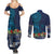 Samoa Siapo Polynesian Art Couples Matching Summer Maxi Dress and Long Sleeve Button Shirt Tropical Flowers and Tatau Pattern Navy