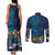 Samoa Siapo Polynesian Art Couples Matching Tank Maxi Dress and Long Sleeve Button Shirt Tropical Flowers and Tatau Pattern Navy