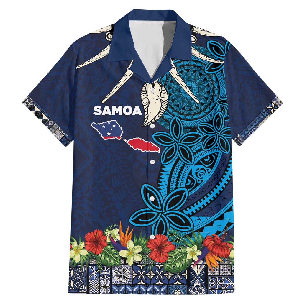 Samoa Siapo Polynesian Art Family Matching Mermaid Dress and Hawaiian Shirt Tropical Flowers and Tatau Pattern Navy