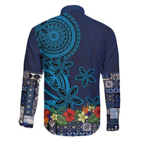 Samoa Siapo Polynesian Art Family Matching Mermaid Dress and Hawaiian Shirt Tropical Flowers and Tatau Pattern Navy