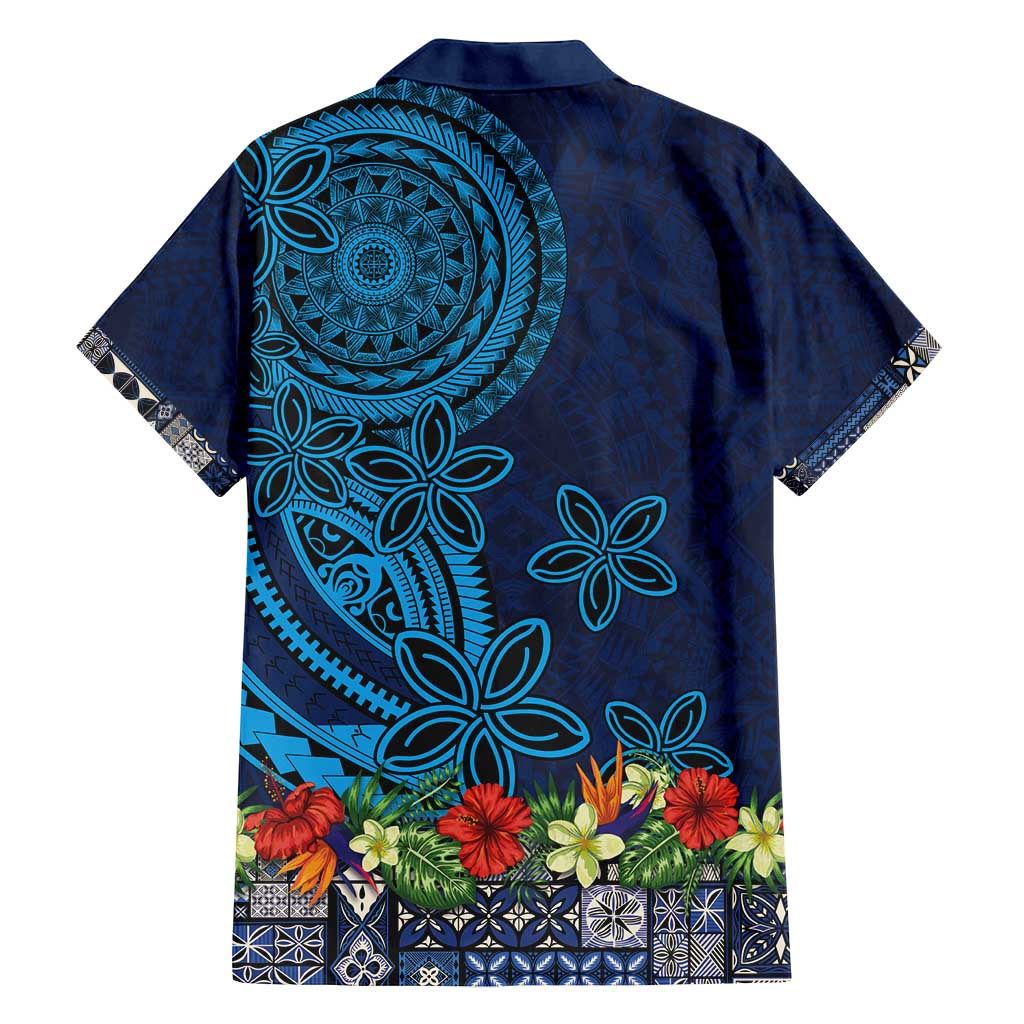 Samoa Siapo Polynesian Art Family Matching Summer Maxi Dress and Hawaiian Shirt Tropical Flowers and Tatau Pattern Navy