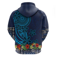 Samoa Siapo Polynesian Art Hoodie Tropical Flowers and Tatau Pattern Navy