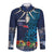 Samoa Siapo Polynesian Art Long Sleeve Button Shirt Tropical Flowers and Tatau Pattern Navy