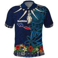 Samoa Siapo Polynesian Art Polo Shirt Tropical Flowers and Tatau Pattern Navy