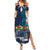 Samoa Siapo Polynesian Art Summer Maxi Dress Tropical Flowers and Tatau Pattern Navy