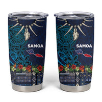 Samoa Siapo Polynesian Art Tumbler Cup Tropical Flowers and Tatau Pattern Navy