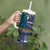Samoa Siapo Polynesian Art Tumbler With Handle Tropical Flowers and Tatau Pattern Navy