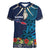 Samoa Siapo Polynesian Art Women V-Neck T-Shirt Tropical Flowers and Tatau Pattern Navy