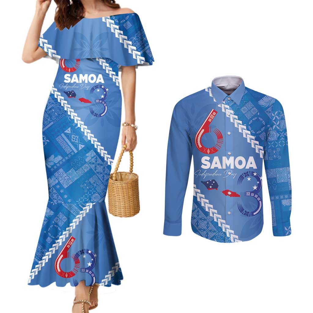 Samoa Independence Day Couples Matching Mermaid Dress and Long Sleeve Button Shirt Anniversary 63th-Siapo Art