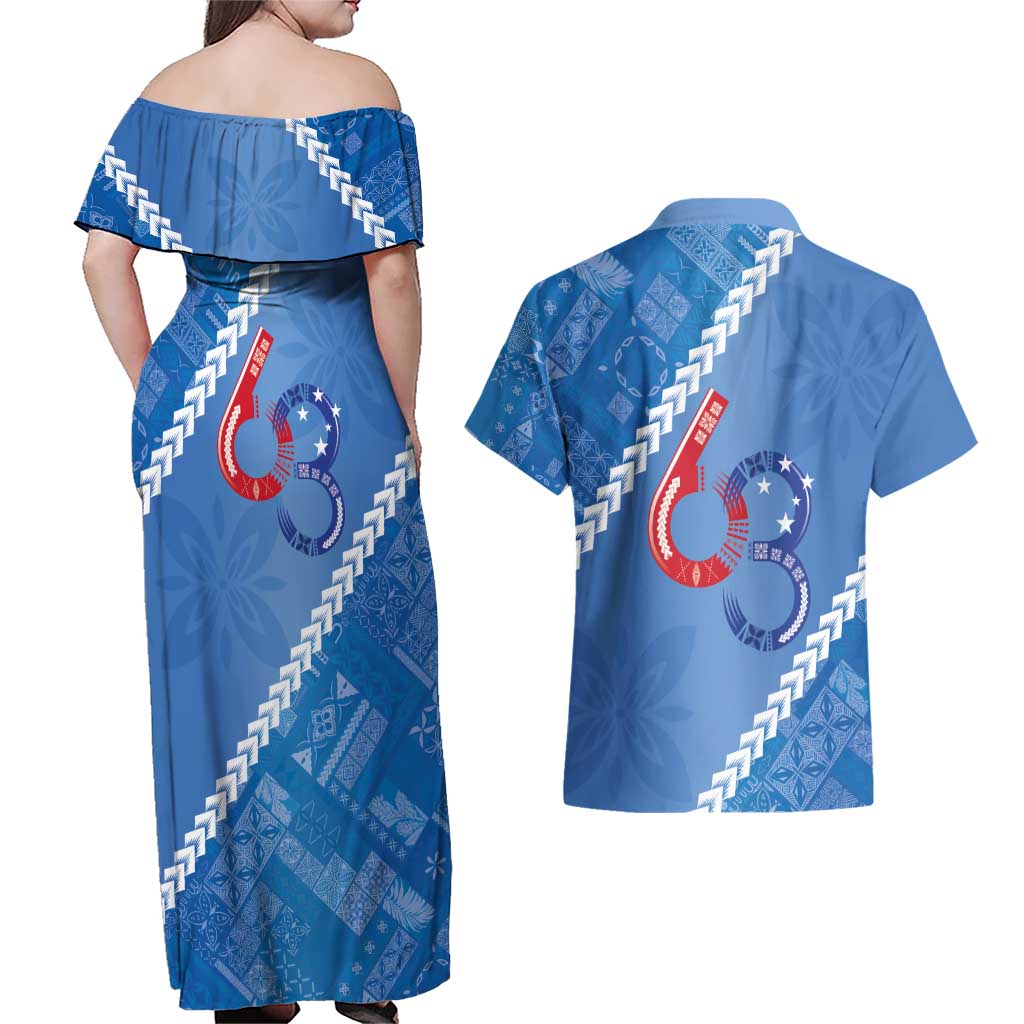 Samoa Independence Day Couples Matching Off Shoulder Maxi Dress and Hawaiian Shirt Anniversary 63th-Siapo Art