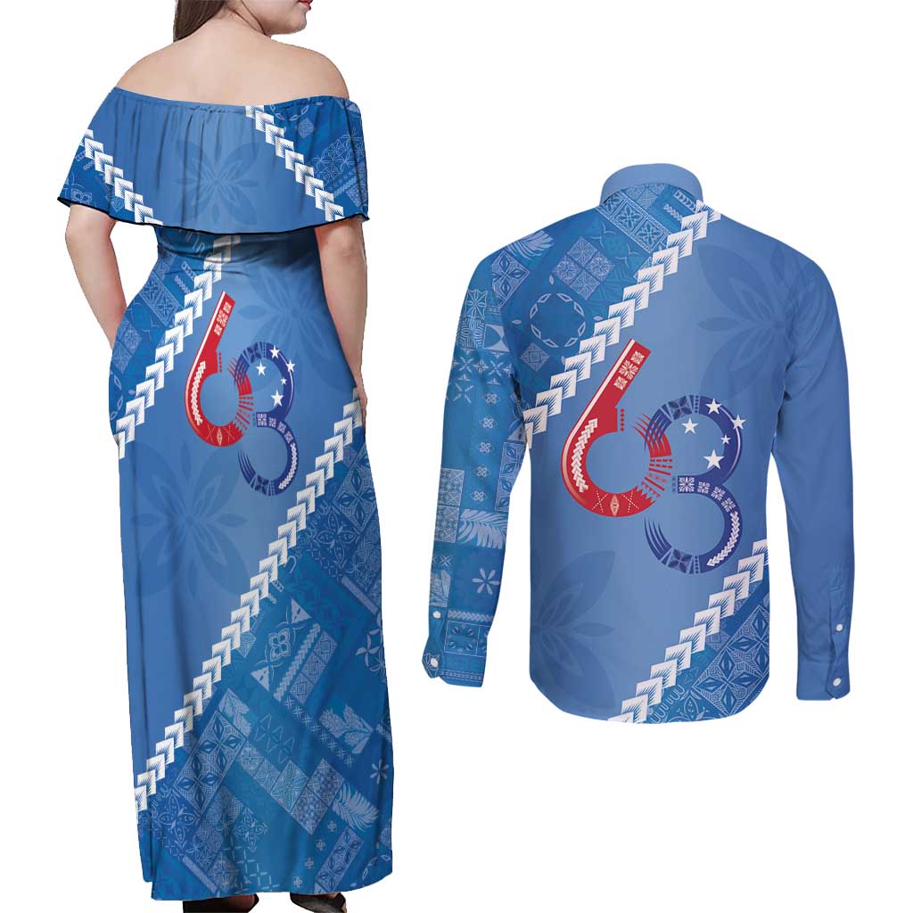 Samoa Independence Day Couples Matching Off Shoulder Maxi Dress and Long Sleeve Button Shirt Anniversary 63th-Siapo Art