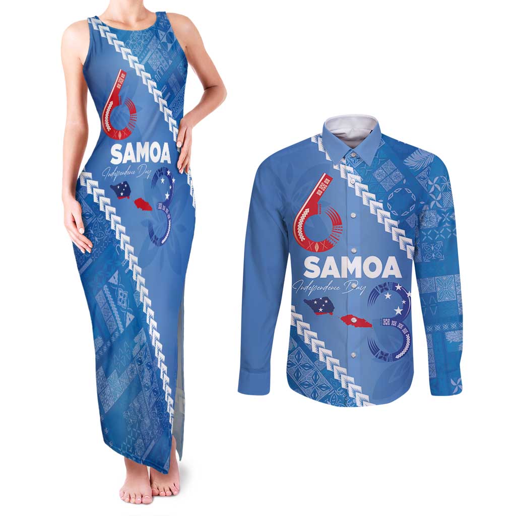 Samoa Independence Day Couples Matching Tank Maxi Dress and Long Sleeve Button Shirt Anniversary 63th-Siapo Art