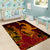 Hawaiian Volcano and Shark Area Rug Polynesian and Hibiscus Pattern Lava Color