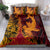 Hawaiian Volcano and Shark Bedding Set Polynesian and Hibiscus Pattern Lava Color