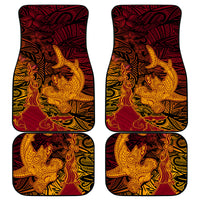 Hawaiian Volcano and Shark Car Mats Polynesian and Hibiscus Pattern Lava Color