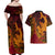 Hawaiian Volcano and Shark Couples Matching Off Shoulder Maxi Dress and Hawaiian Shirt Polynesian and Hibiscus Pattern Lava Color