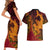 Hawaiian Volcano and Shark Couples Matching Short Sleeve Bodycon Dress and Hawaiian Shirt Polynesian and Hibiscus Pattern Lava Color