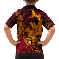 Hawaiian Volcano and Shark Family Matching Puletasi and Hawaiian Shirt Polynesian and Hibiscus Pattern Lava Color LT03 - Polynesian Pride