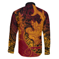 Hawaiian Volcano and Shark Family Matching Puletasi and Hawaiian Shirt Polynesian and Hibiscus Pattern Lava Color LT03 - Polynesian Pride