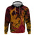 Hawaiian Volcano and Shark Hoodie Polynesian and Hibiscus Pattern Lava Color