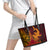 Hawaiian Volcano and Shark Leather Tote Bag Polynesian and Hibiscus Pattern Lava Color