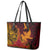 Hawaiian Volcano and Shark Leather Tote Bag Polynesian and Hibiscus Pattern Lava Color