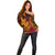 Hawaiian Volcano and Shark Off Shoulder Sweater Polynesian and Hibiscus Pattern Lava Color