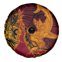 Hawaiian Volcano and Shark Spare Tire Cover Polynesian and Hibiscus Pattern Lava Color