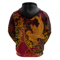 Hawaiian Volcano and Shark Zip Hoodie Polynesian and Hibiscus Pattern Lava Color