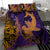 Hawaiian Volcano and Shark Bedding Set Polynesian and Hibiscus Pattern Purple Yellow Gradient