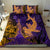 Hawaiian Volcano and Shark Bedding Set Polynesian and Hibiscus Pattern Purple Yellow Gradient