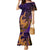 Hawaiian Volcano and Shark Family Matching Mermaid Dress and Hawaiian Shirt Polynesian and Hibiscus Pattern Purple Yellow Gradient