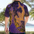 Hawaiian Volcano and Shark Hawaiian Shirt Polynesian and Hibiscus Pattern Purple Yellow Gradient