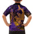 Hawaiian Volcano and Shark Hawaiian Shirt Polynesian and Hibiscus Pattern Purple Yellow Gradient