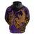 Hawaiian Volcano and Shark Hoodie Polynesian and Hibiscus Pattern Purple Yellow Gradient