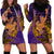 Hawaiian Volcano and Shark Hoodie Dress Polynesian and Hibiscus Pattern Purple Yellow Gradient