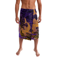 Hawaiian Volcano and Shark Lavalava Polynesian and Hibiscus Pattern Purple Yellow Gradient