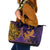 Hawaiian Volcano and Shark Leather Tote Bag Polynesian and Hibiscus Pattern Purple Yellow Gradient