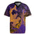 Hawaiian Volcano and Shark Rugby Jersey Polynesian and Hibiscus Pattern Purple Yellow Gradient