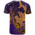 Hawaiian Volcano and Shark T Shirt Polynesian and Hibiscus Pattern Purple Yellow Gradient