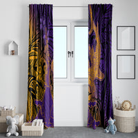 Hawaiian Volcano and Shark Window Curtain Polynesian and Hibiscus Pattern Purple Yellow Gradient
