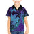 Hawaiian Volcano and Shark Family Matching Mermaid Dress and Hawaiian Shirt Polynesian and Hibiscus Pattern Purple Cyan Gradient
