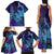Hawaiian Volcano and Shark Family Matching Tank Maxi Dress and Hawaiian Shirt Polynesian and Hibiscus Pattern Purple Cyan Gradient